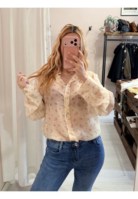 Camicia gialla fiorellini rosa