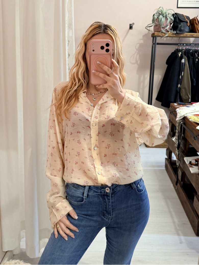 Camicia gialla fiorellini rosa