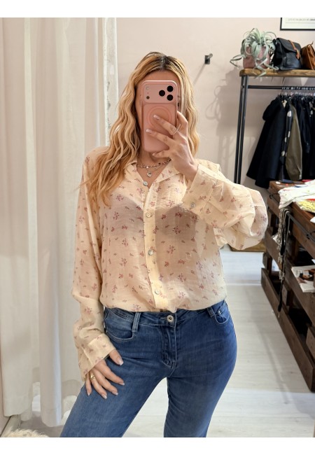 Camicia gialla fiorellini rosa