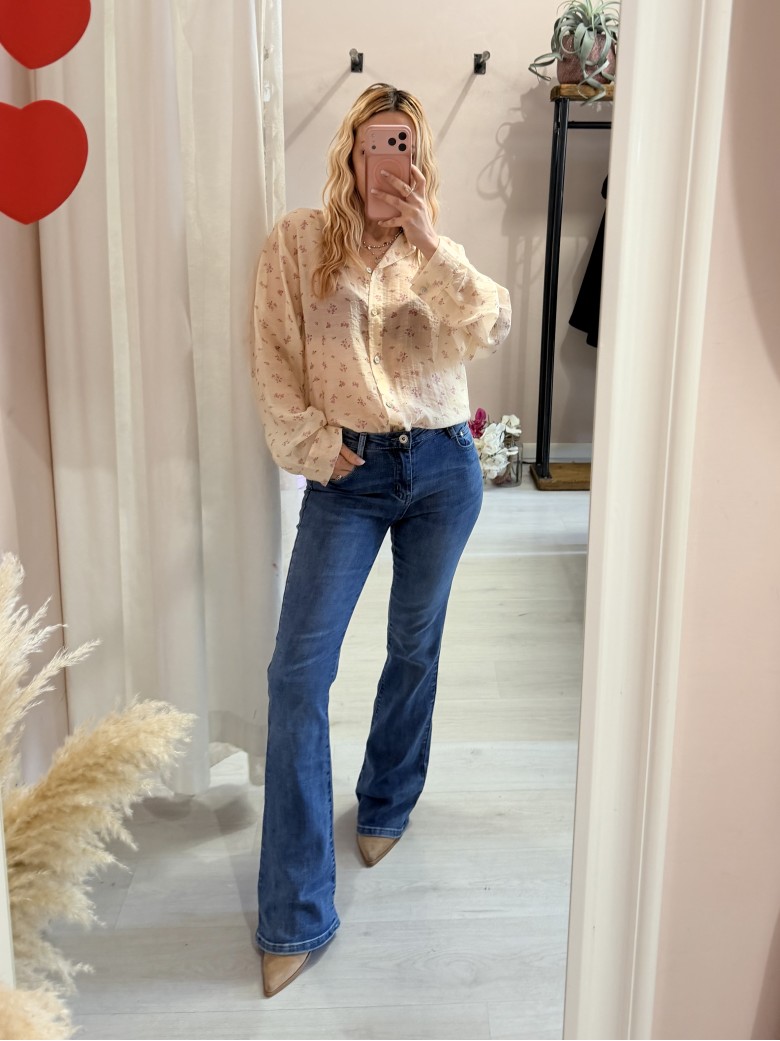 Camicia gialla fiorellini rosa