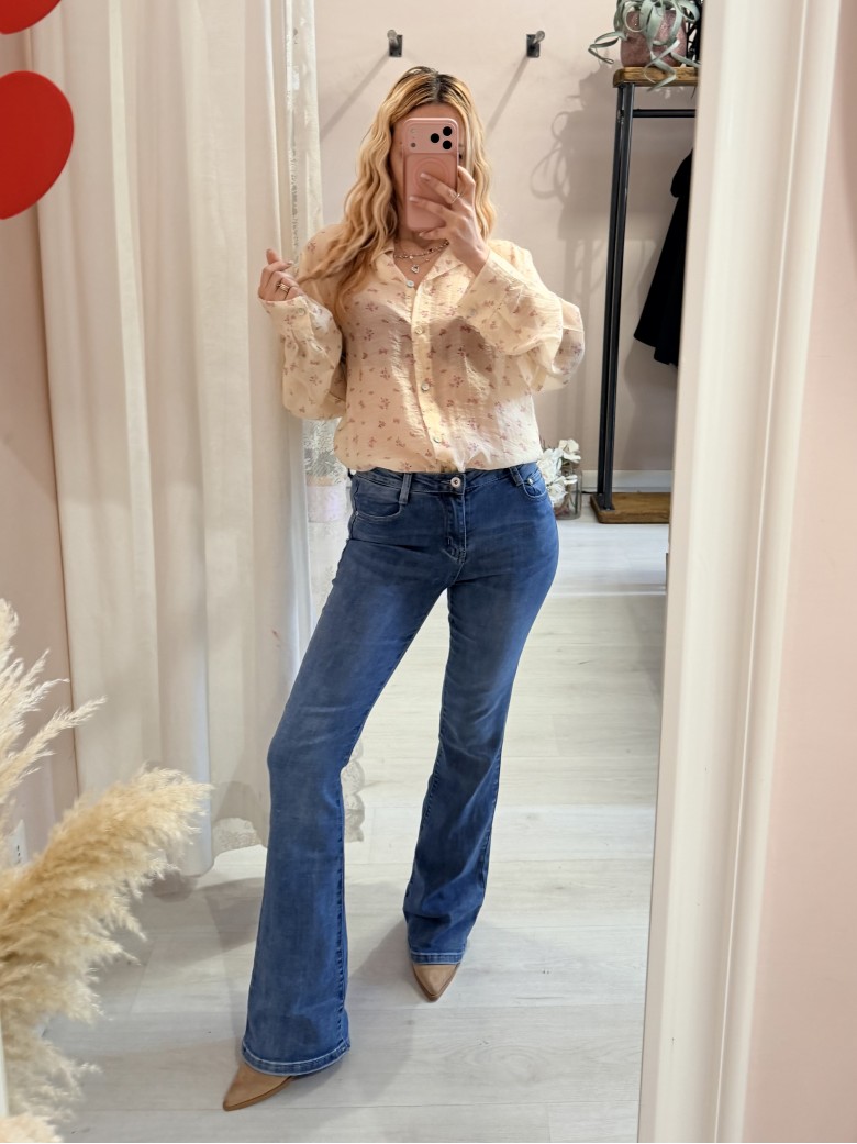 Camicia gialla fiorellini rosa