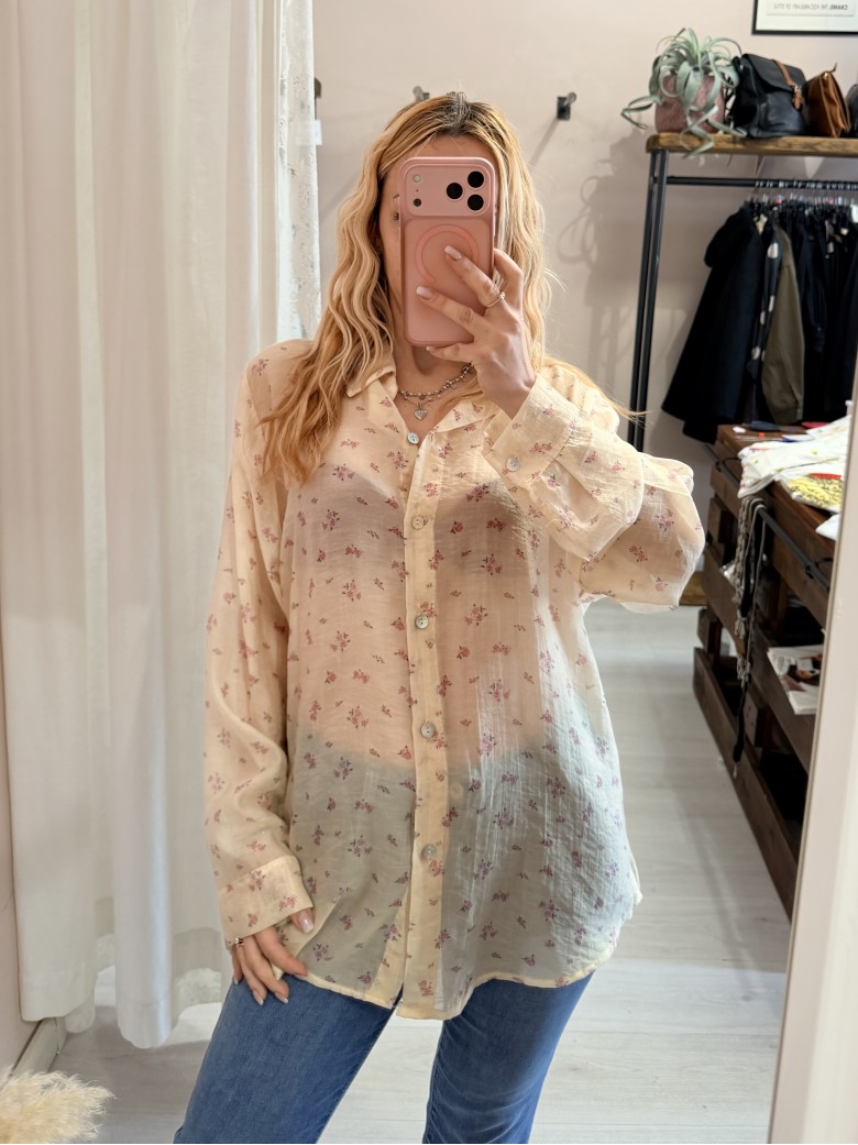 Camicia gialla fiorellini rosa