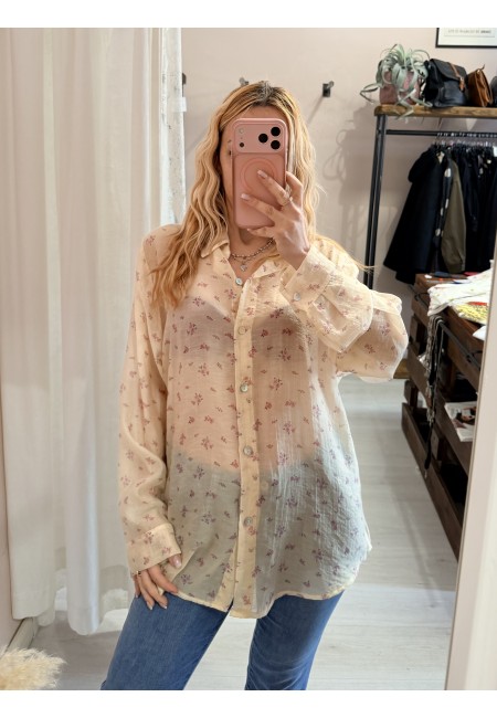 Camicia gialla fiorellini rosa