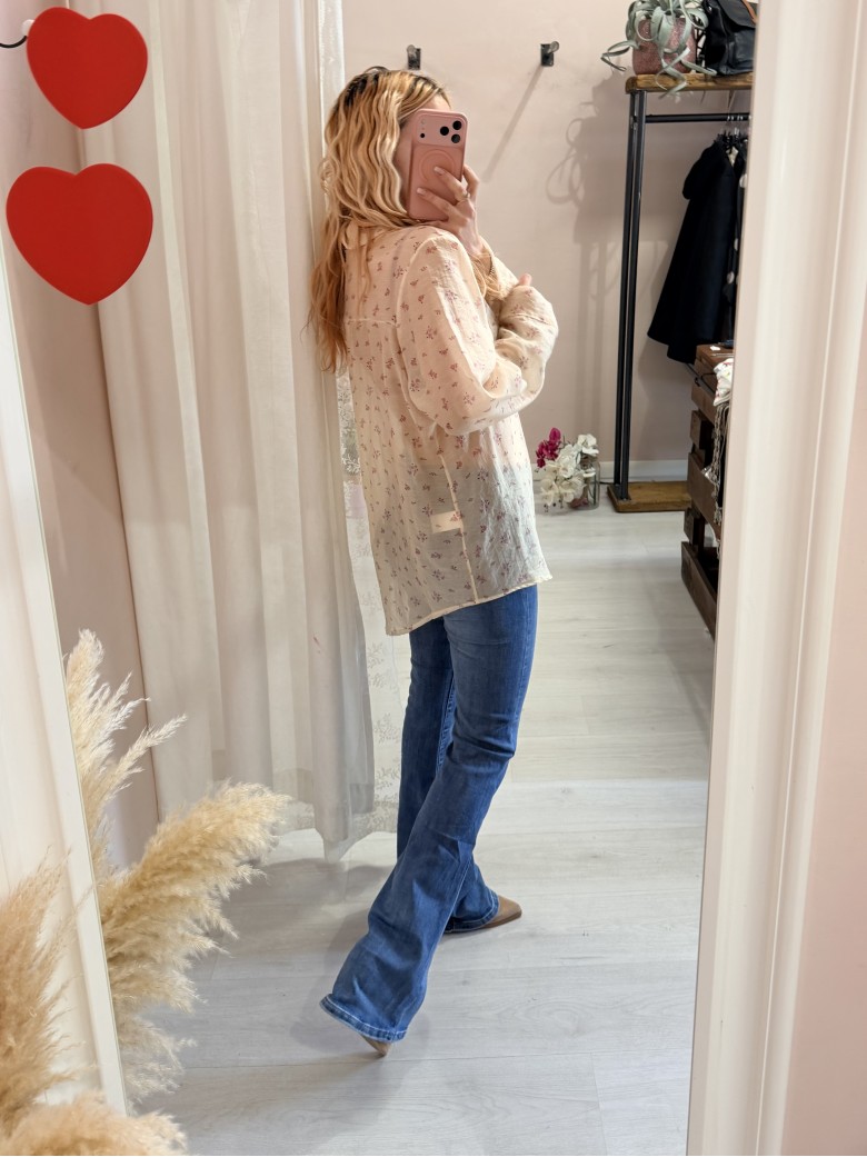 Camicia gialla fiorellini rosa