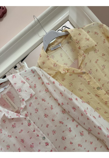Camicia gialla fiorellini rosa