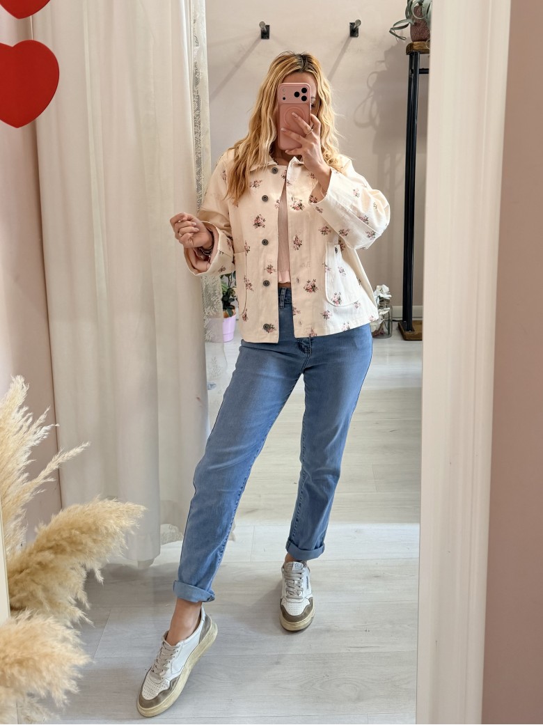 Giubbino di jeans burro fiorellini rosa
