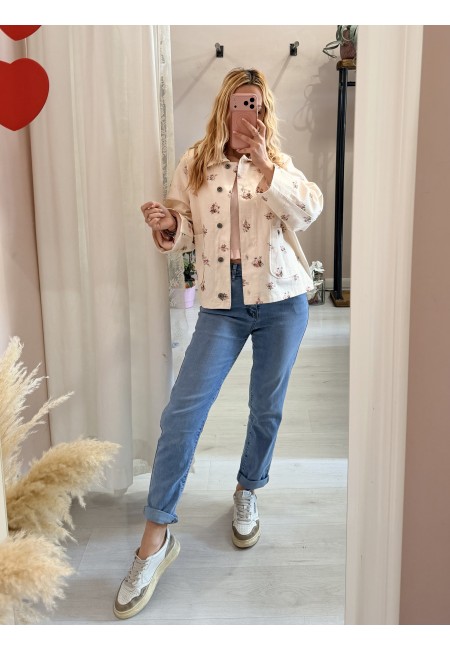 Giubbino di jeans burro fiorellini rosa