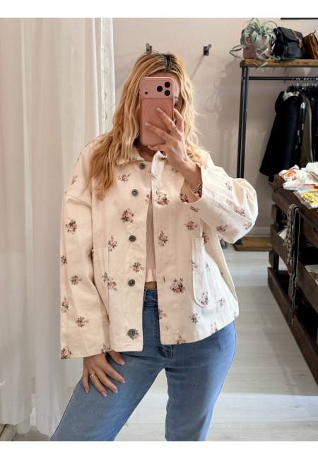 Giubbino di jeans burro fiorellini rosa
