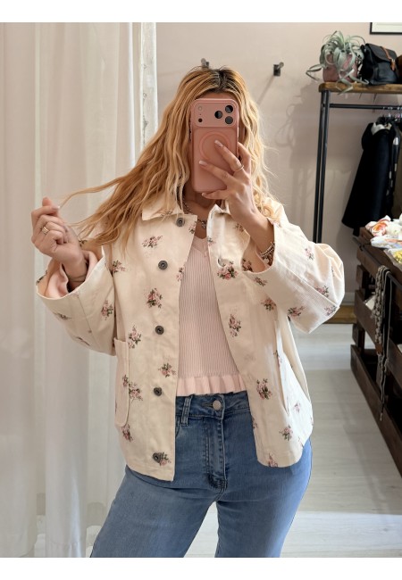 Giubbino di jeans burro fiorellini rosa