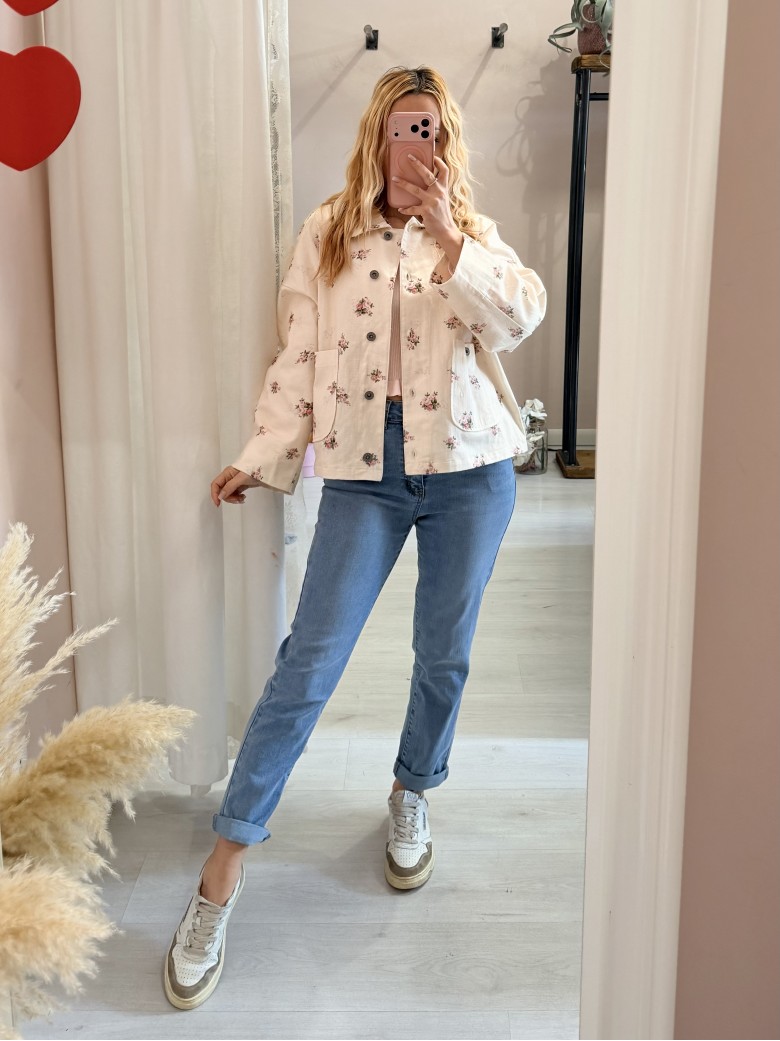Giubbino di jeans burro fiorellini rosa