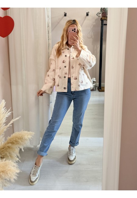 Giubbino di jeans burro fiorellini rosa