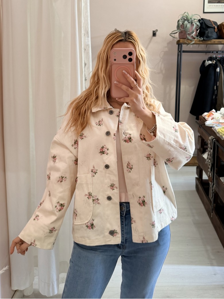 Giubbino di jeans burro fiorellini rosa