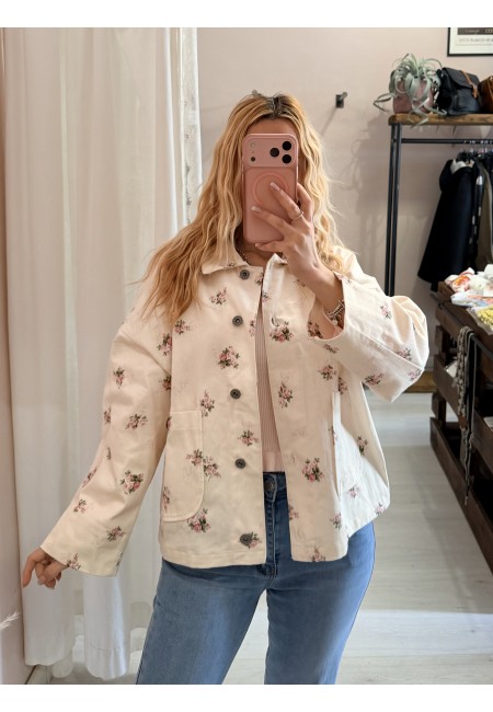 Giubbino di jeans burro fiorellini rosa