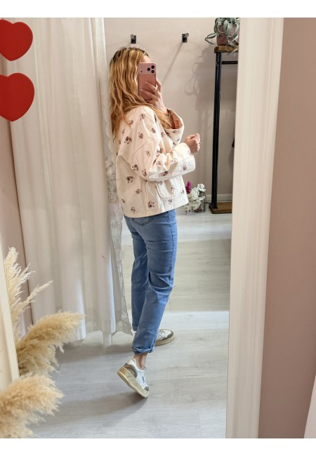 Giubbino di jeans burro fiorellini rosa