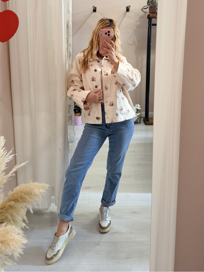 Giubbino di jeans burro fiorellini rosa
