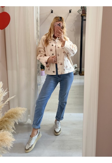 Giubbino di jeans burro fiorellini rosa