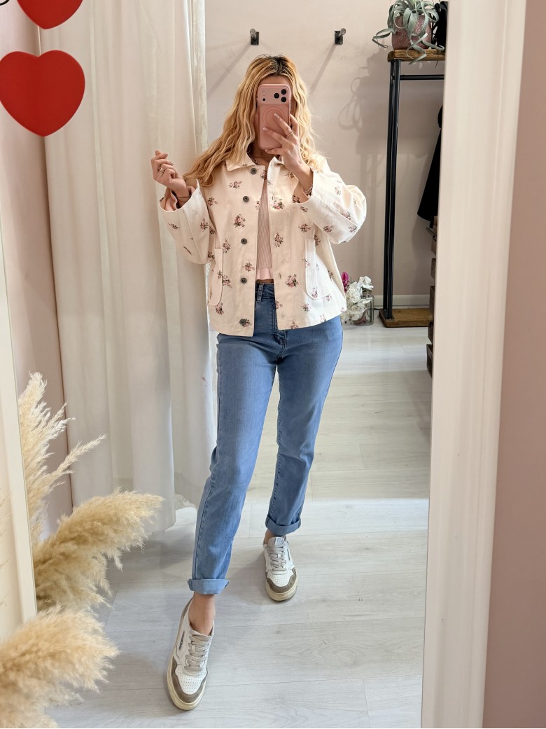 Giubbino di jeans burro fiorellini rosa