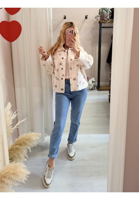 Giubbino di jeans burro fiorellini rosa