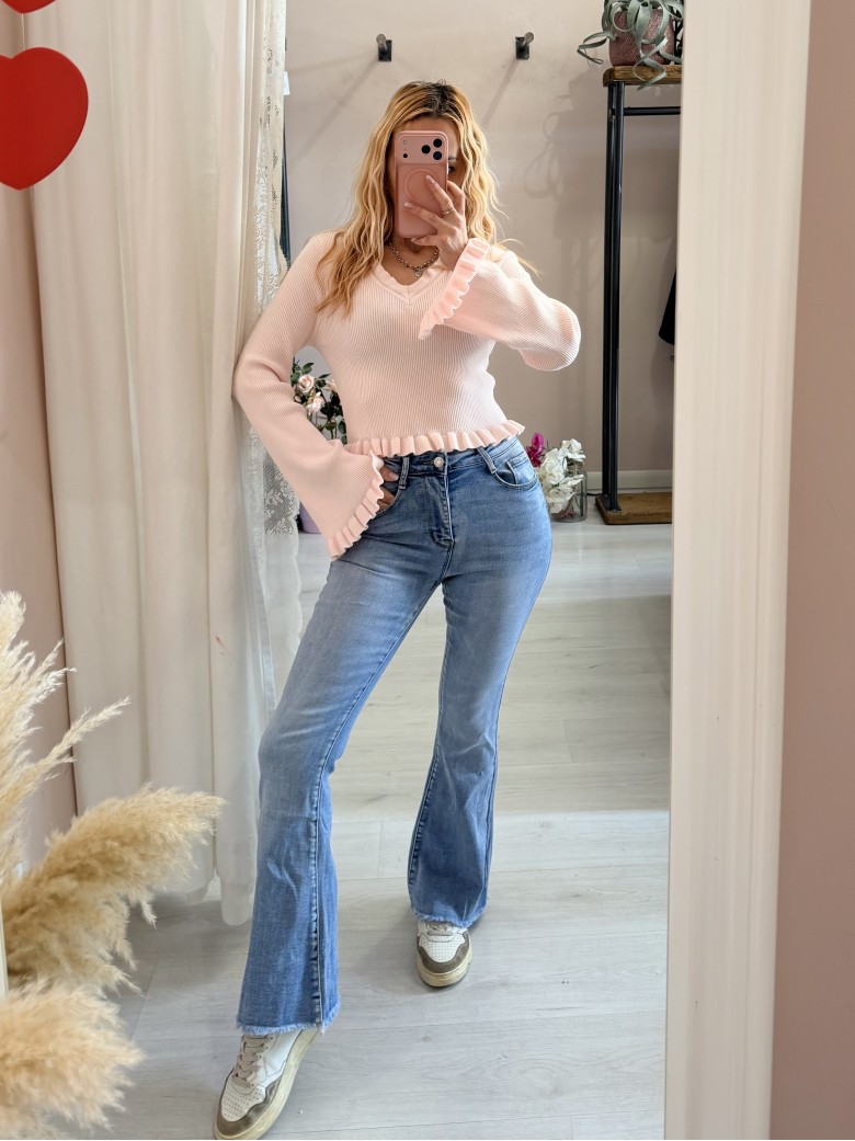 Maglioncino fru fru scollo a v rosa