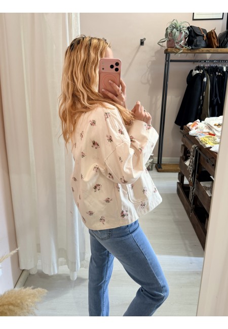 Giubbino di jeans burro fiorellini rosa