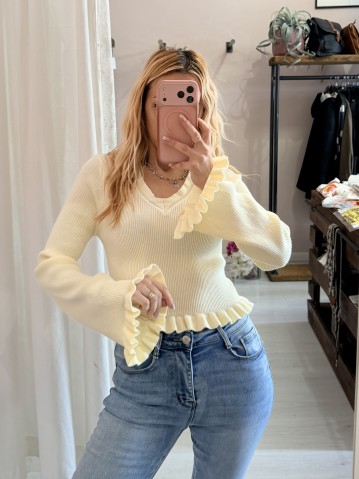 Maglioncino fru fru scollo a v giallo