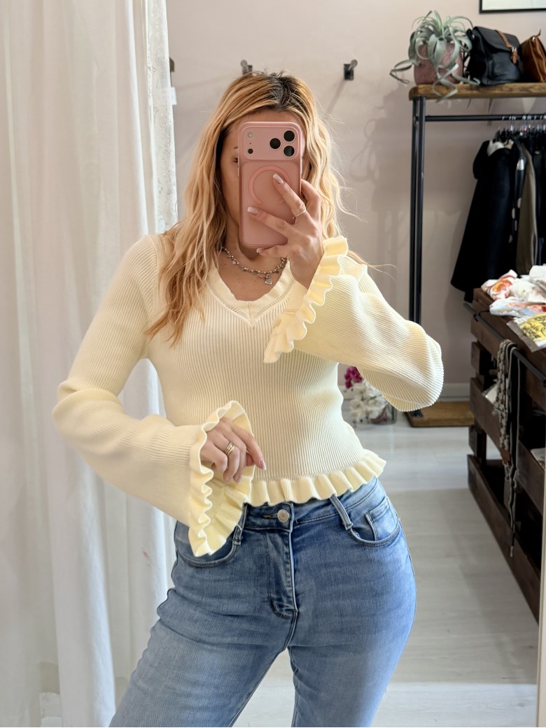Maglioncino fru fru scollo a v giallo