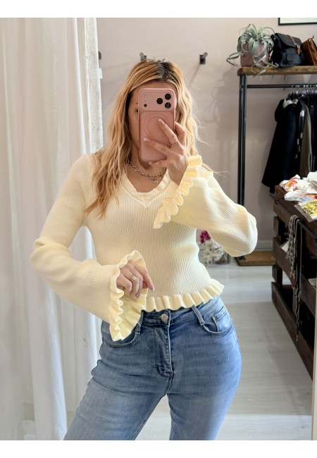 Maglioncino fru fru scollo a v giallo