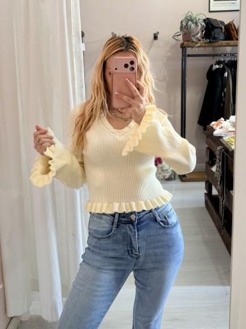 Maglioncino fru fru scollo a v giallo 2