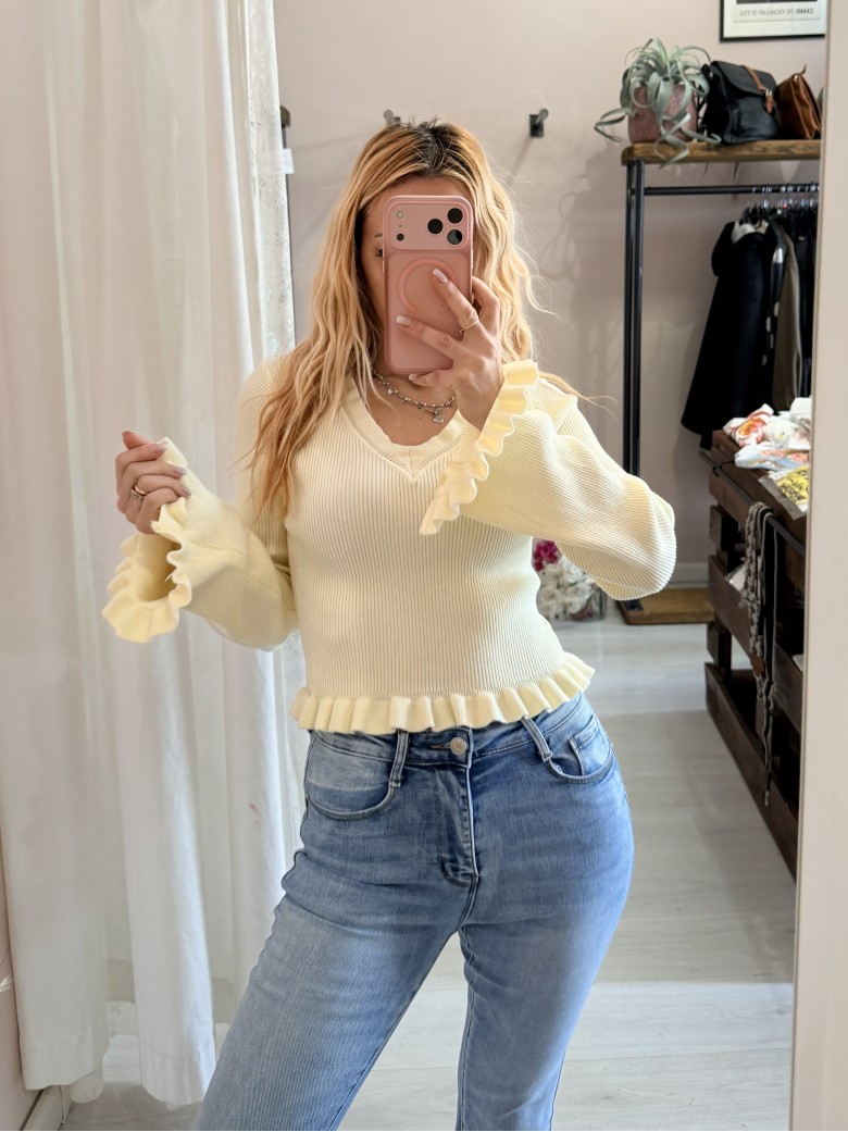Maglioncino fru fru scollo a v giallo
