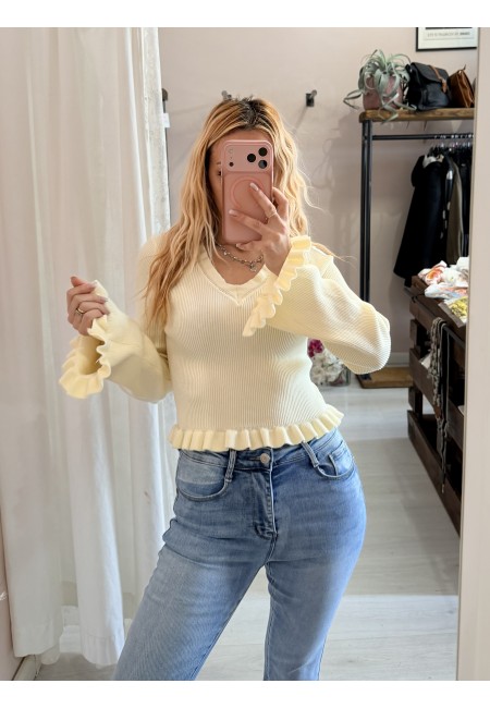 Maglioncino fru fru scollo a v giallo