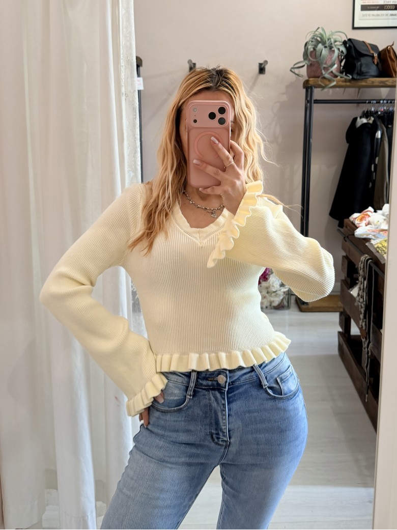 Maglioncino fru fru scollo a v giallo