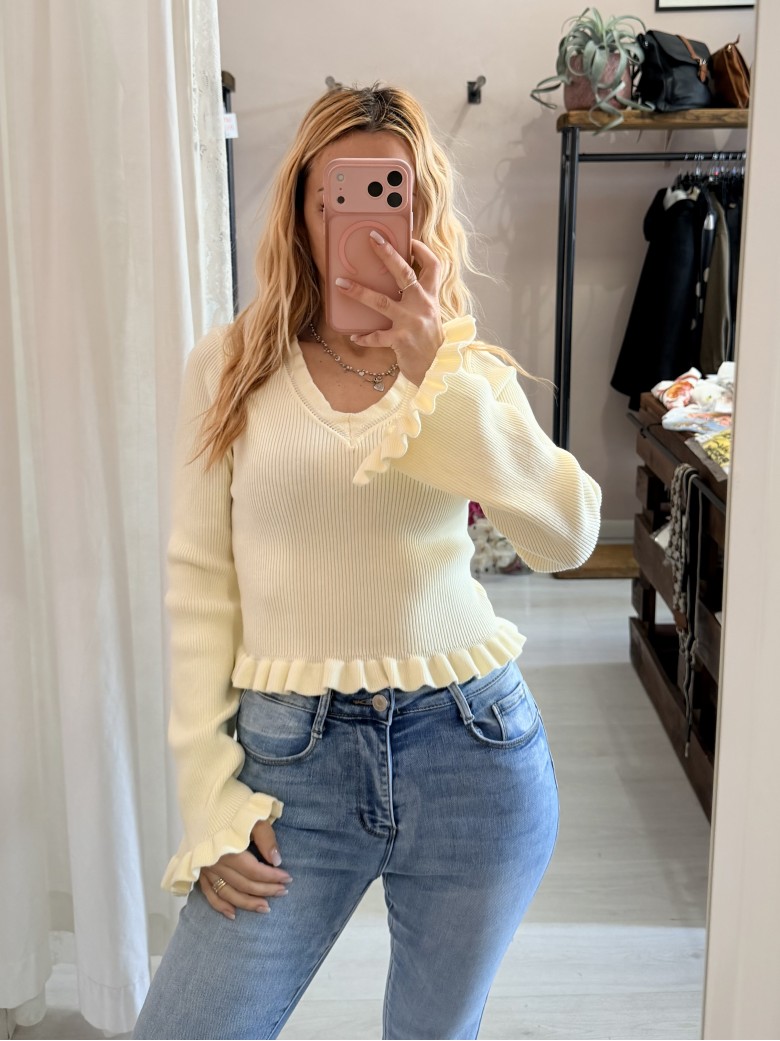 Maglioncino fru fru scollo a v giallo