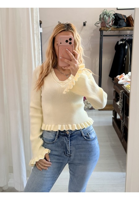 Maglioncino fru fru scollo a v giallo