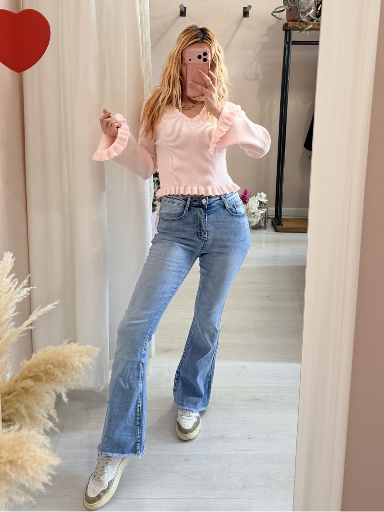 Maglioncino fru fru scollo a v rosa