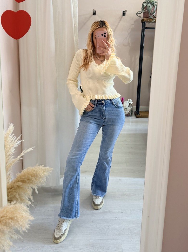 Maglioncino fru fru scollo a v giallo