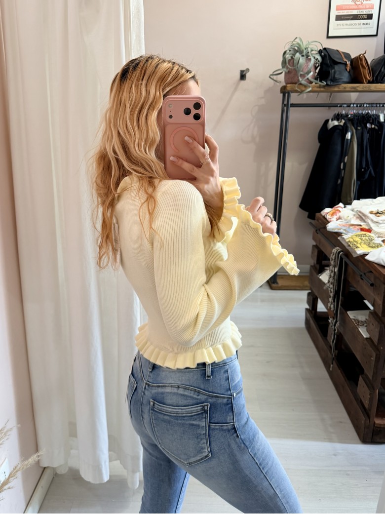 Maglioncino fru fru scollo a v giallo