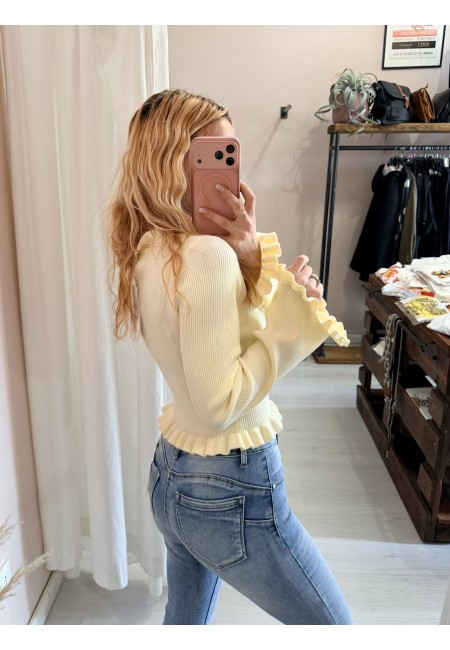 Maglioncino fru fru scollo a v giallo