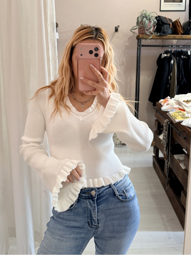 Maglioncino fru fru scollo a v bianco