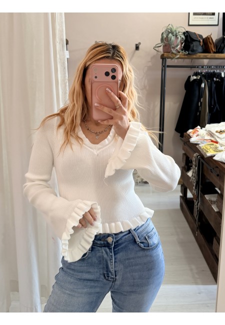 Maglioncino fru fru scollo a v bianco
