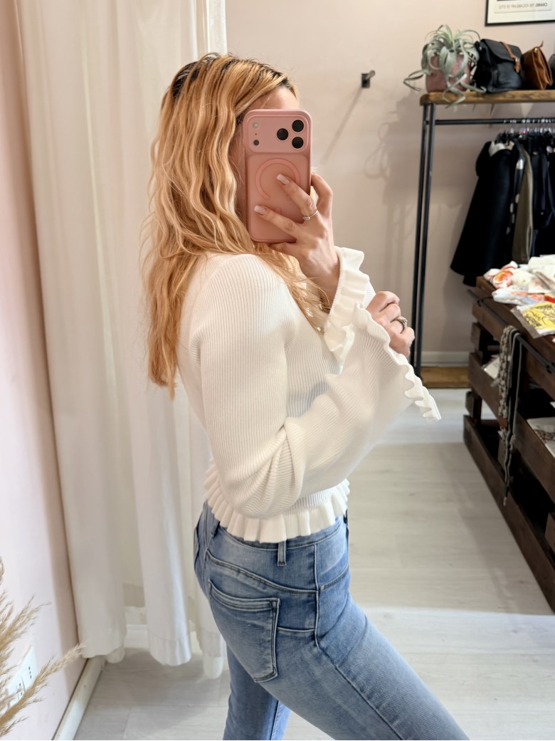 Maglioncino fru fru scollo a v bianco