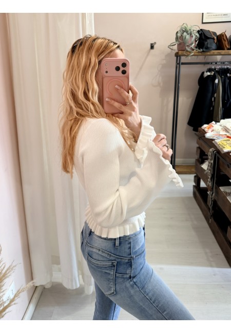 Maglioncino fru fru scollo a v bianco