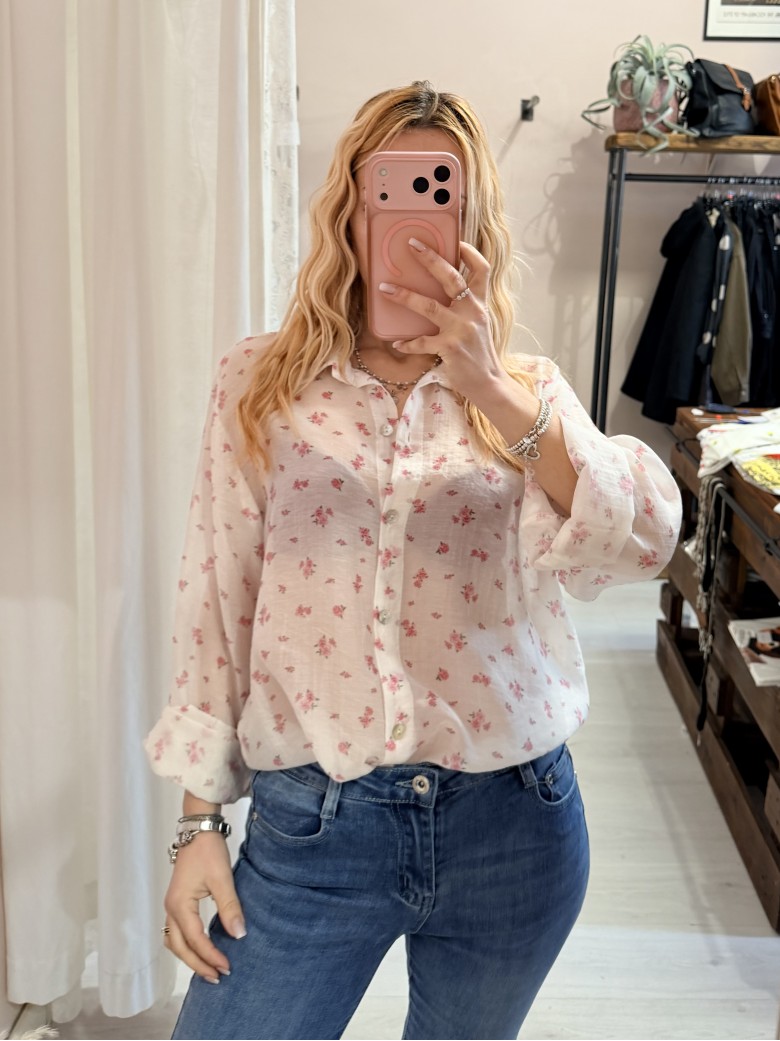 Camicia bianca fiorellini rosa