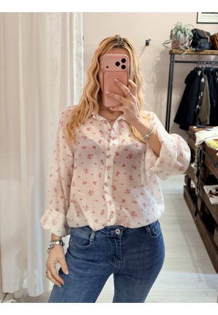 Camicia bianca fiorellini rosa