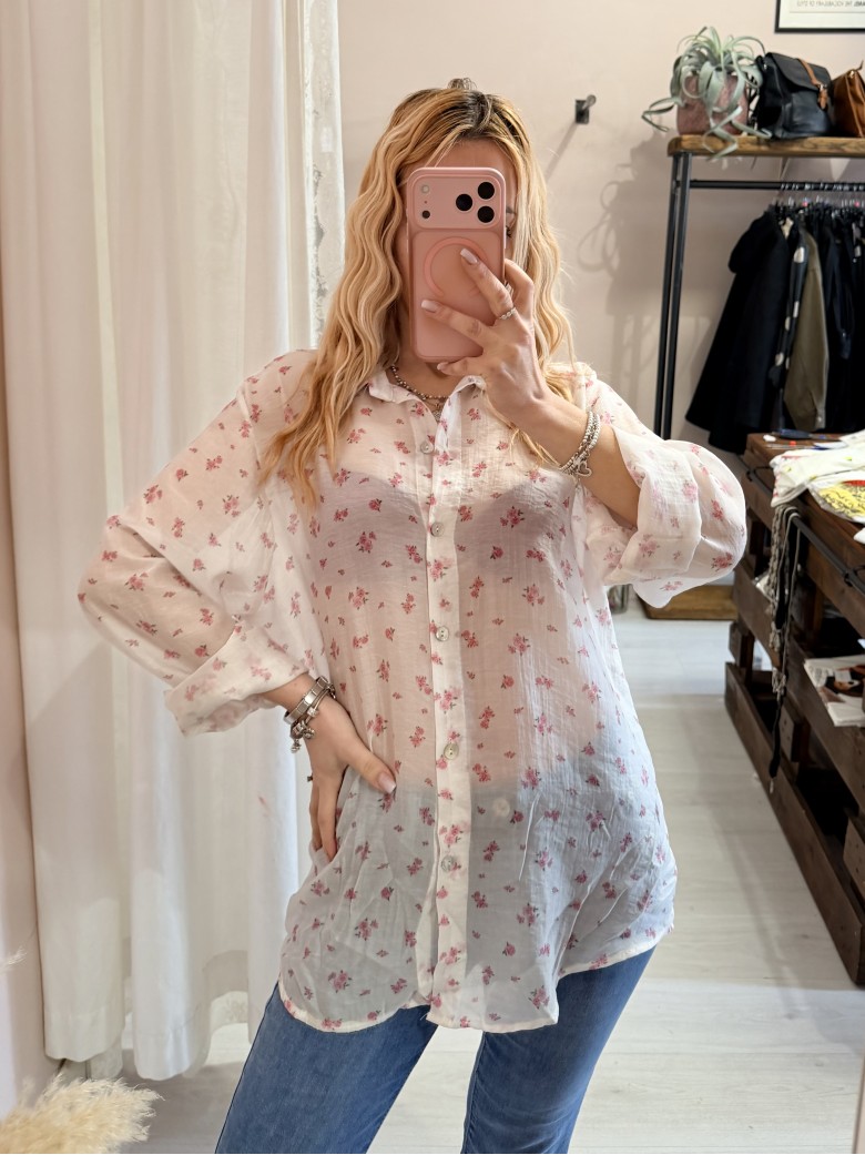 Camicia bianca fiorellini rosa