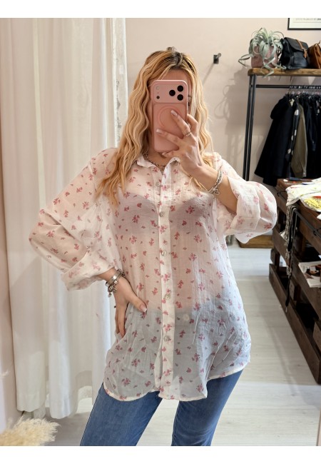 Camicia bianca fiorellini rosa