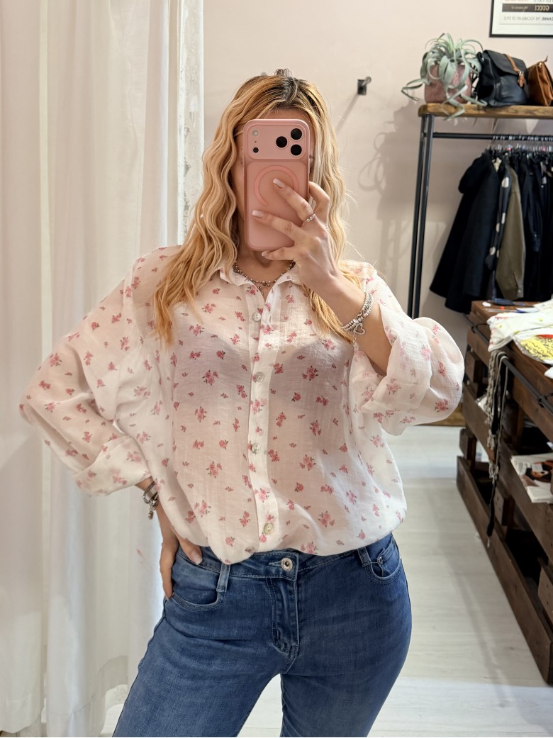 Camicia bianca fiorellini rosa