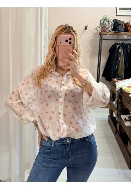Camicia bianca fiorellini rosa
