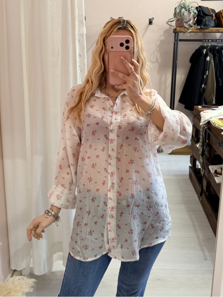 Camicia bianca fiorellini rosa