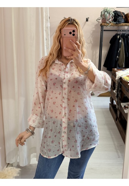 Camicia bianca fiorellini rosa