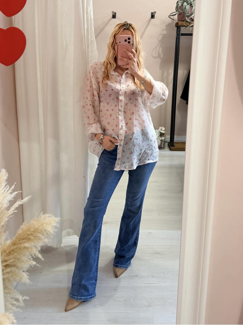 Camicia bianca fiorellini rosa